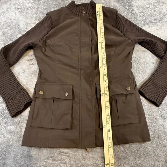 Anatomie Women Brown Field Jacket Ribbed Knit Sleeves Small Utility - Picture 7 of 8